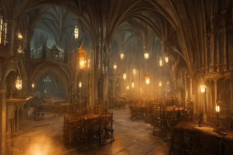 Image similar to hogwarts, hyper realistic, ambient lighting, concept art, intricate, hyper detailed, smooth, dynamic volumetric lighting, octane, raytrace, cinematic, high quality, high resolution, 4 k, cgsociety, rutkowski, gurney