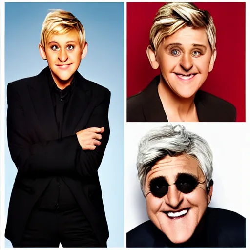 Prompt: ellen degeneres mixed with jay leno