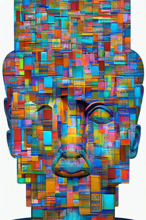 Image similar to cubist moai statue cutout digital illustration cartoon colorful beeple