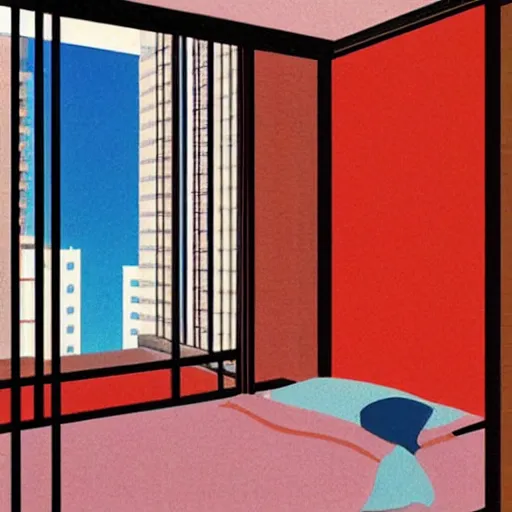 Image similar to apartment bedroom, by hiroshi nagai