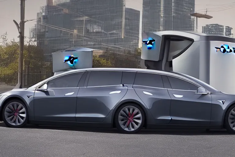 Image similar to tesla station wagon, chunky square back, cybertruck aesthetic