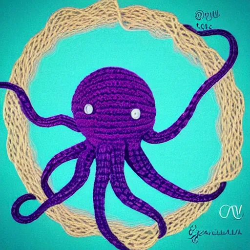 Prompt: a yarn octopus swimming in a yarn ocean under a yarn full moon