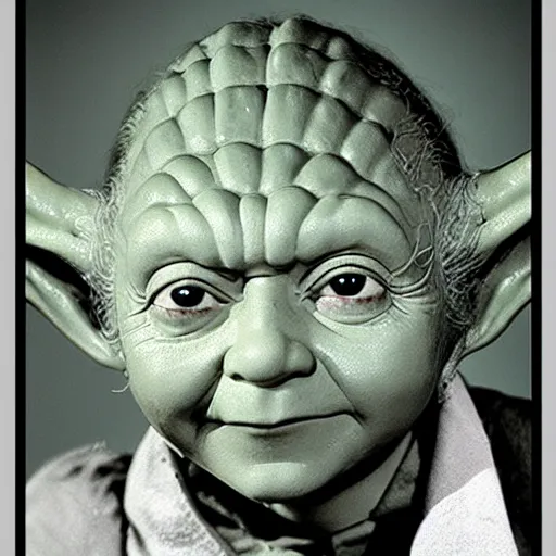 Prompt: yoda class of 1 9 5 0 yearbook photo