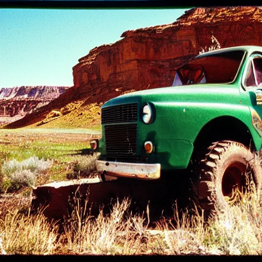 Image similar to photo, green river wyoming, off road truck, kodak ektachrome 1 2 0,