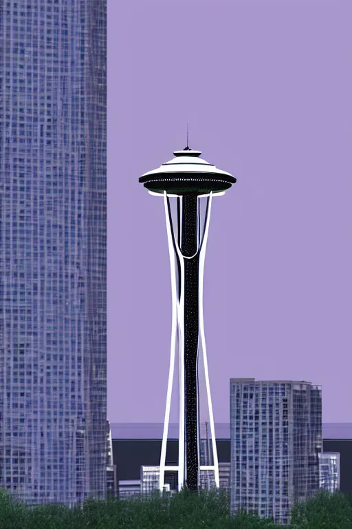 Prompt: space needle in photorealistic unreal render style, blue background