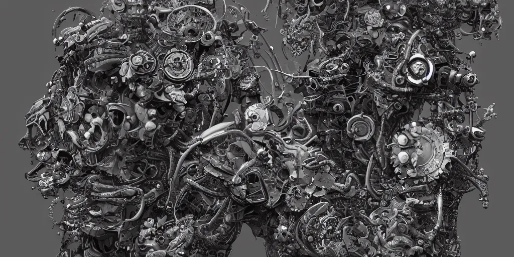 Prompt: hyperrealistic photography of a highly detailed and symmetrical cyborg crafting a machine that makes black flowers in the style of Jin Kagetsu, James Jean and wlop, highly detailed, masterpiece, award-winning, sharp focus, intricate concept art, ambient lighting, 8k, artstation