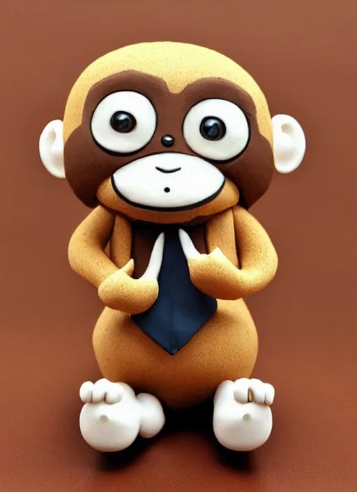 Prompt: monkey cartoon character with tie, 3 d clay figure, kawaii, big eyes