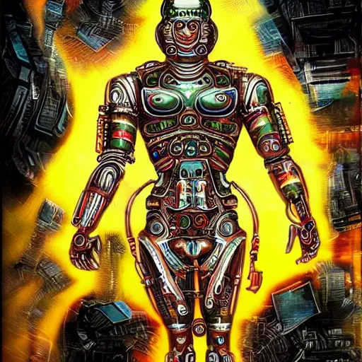 Image similar to cyborg hindu godbody, cyberpunk, ultra high tech, hyper detailed, coherent