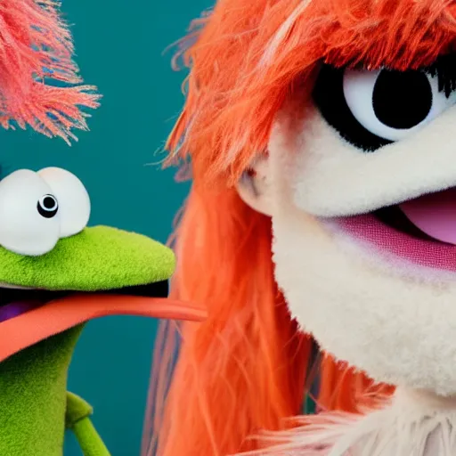 Prompt: [ grimes as a muppet ]!!, 4 k photorealistic! photography, trending on [ unsplash ], contest winner, award winning, [ 4 k ]!, full - body photography!