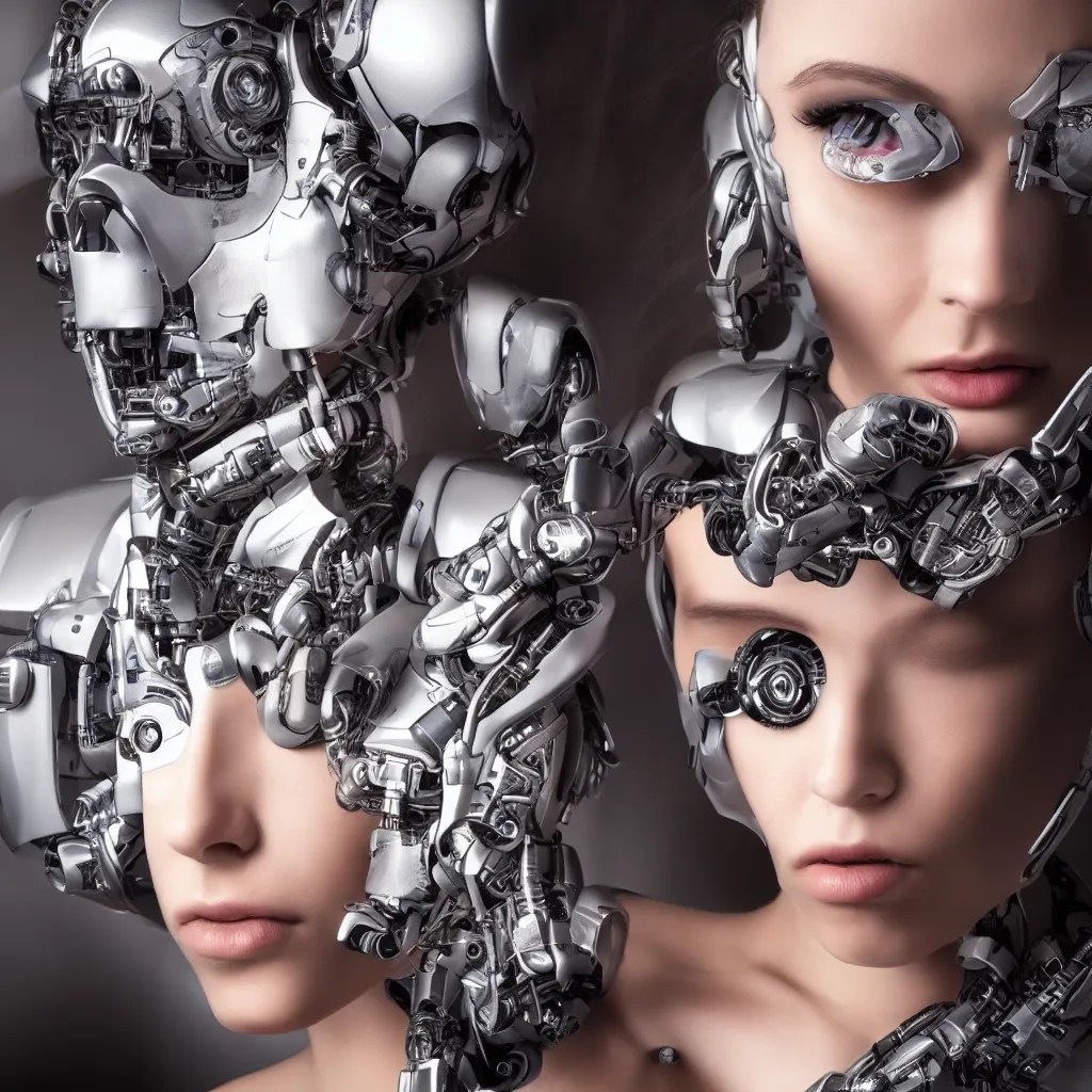 Image similar to portrait photo of a beautiful female cyborg