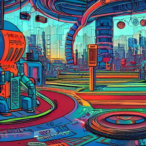 Prompt: a vibrant science fiction dystopian scene from'the very pulse of the machine'by polygon pictures, highly detailed, remodernism, cel - shaded, colored screentone, digitally enhanced.