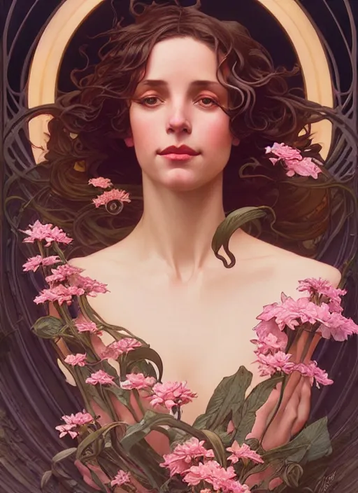 Prompt: leyendecker, michael whelan, beautiful french woman with long wavy hair, graceful arms, jewels, flowers, art nouveau, stephen bliss, unreal engine, by greg rutkowski, loish, ferdinand knab, ilya kuvshinov, rossdraws, tom bagshaw, alphonse mucha, global illumination, radiant light