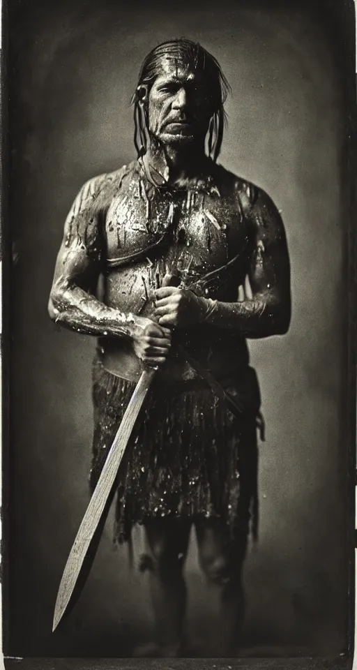 Image similar to a highly detailed wet plate photograph, a portrait of an executioner holding an axe