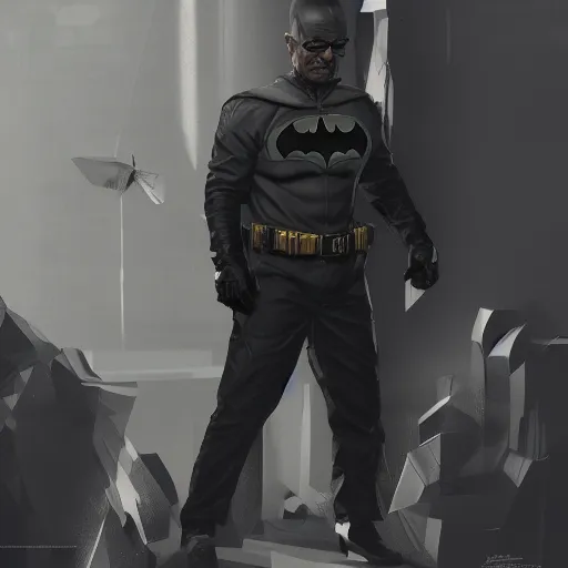 Prompt: Walter White in a Batman suit, hyperdetailed, artstation, cgsociety, 8k