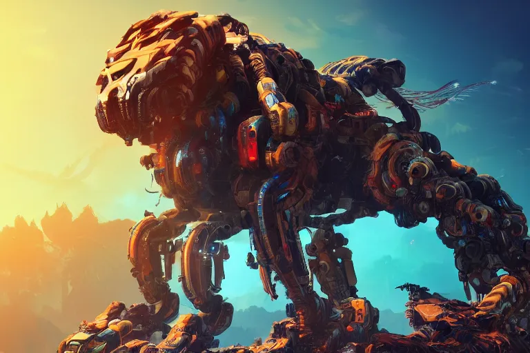 Image similar to snapmaw machine mecanical creature robot of horizon forbidden west horizon zero dawn bioluminiscence global illumination ray tracing hdr fanart arstation by ian pesty and alena aenami artworks in 4 k