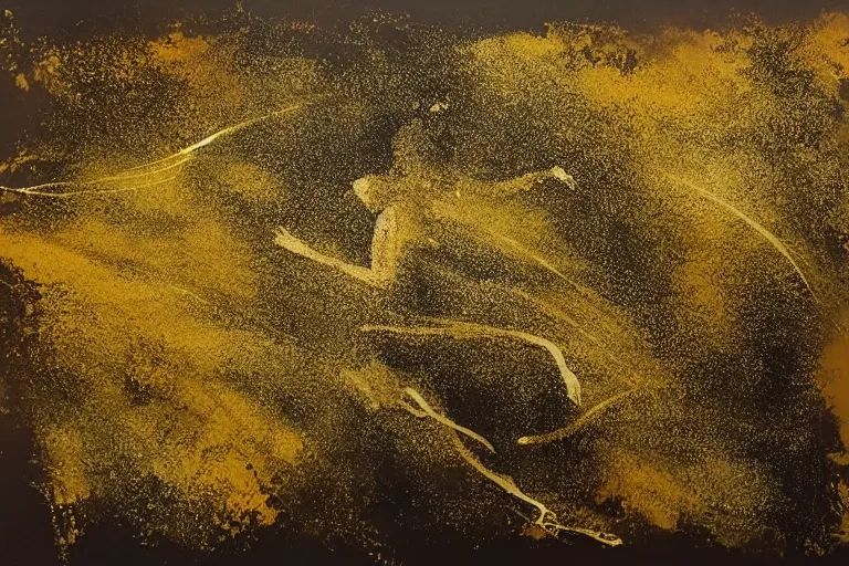 Image similar to beautiful serene runner, healing through motion, life, uplifting, minimalistic golden and ink airbrush painting on white background