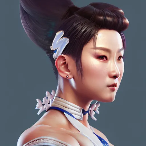 Image similar to portrait of chun li, au naturel, hyper detailed, digital art, trending in artstation, cinematic lighting, studio quality, smooth render, unreal engine 5 rendered, octane rendered, art style by klimt and nixeu and ian sprigger and wlop and krenz cushart.