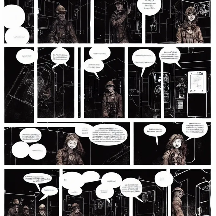 Image similar to sadie sink as a miner inside a minimalist steampunk automated kiosk with options to choose from. single storyboard panel. scifi cyberpunk. by gabriel hardman, joe alves, chris bonura. cinematic atmosphere, detailed and intricate, perfect anatomy