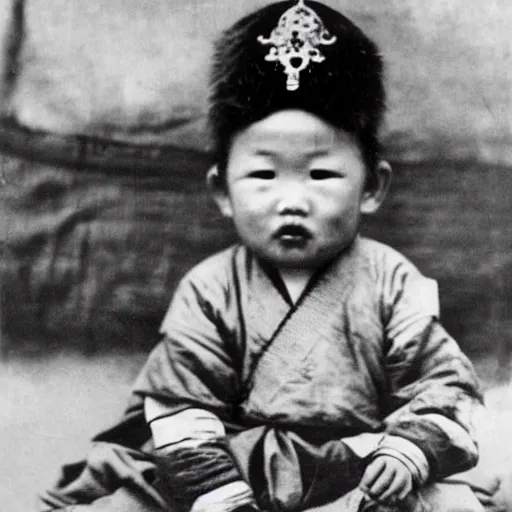 Prompt: a 2 - year old boy as the king of tibet in 1 9 3 6