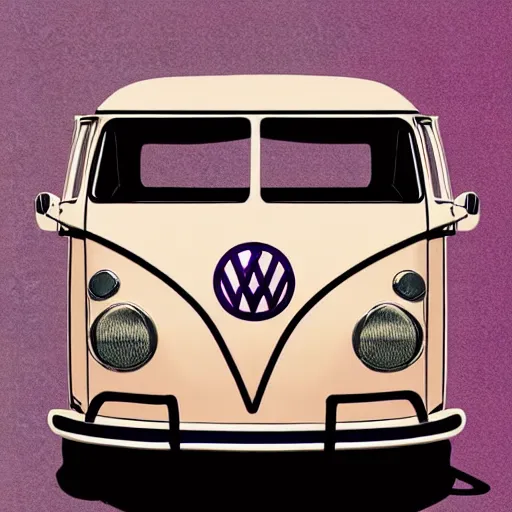 Prompt: illustration of an old van volkswagen, may 6 8, pastel colors, cool, hippie by studio muti