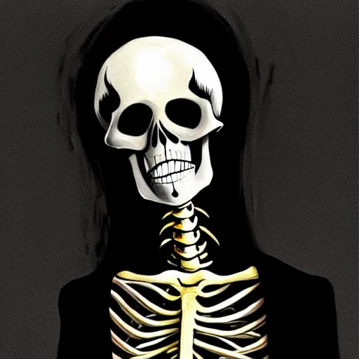 Image similar to a painting of a skeleton wearing a black coat, a digital painting by ben templesmith, featured on pixiv, digital art, apocalypse art, digital illustration, speedpainting