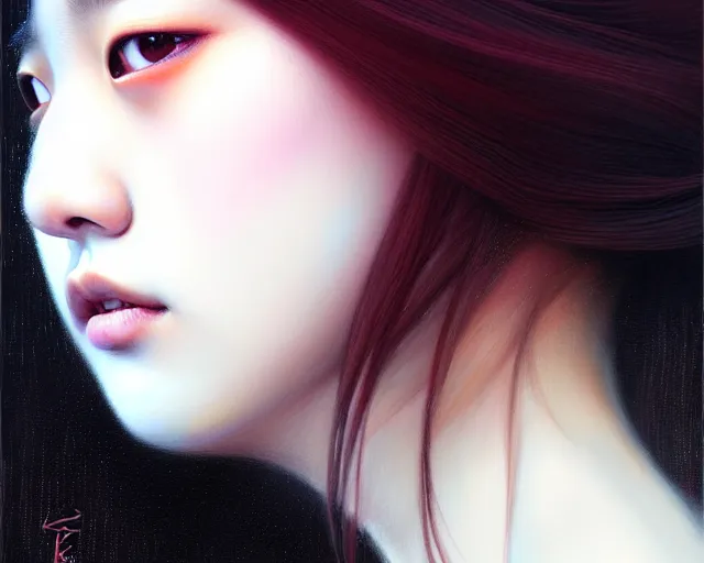 Image similar to jisoo from blackpink, portrait, highly detailed, deep focus, elegant, digital painting, smooth, sharp focus, illustration, ultra realistic, 8 k, art by karol bak and agnes cecile