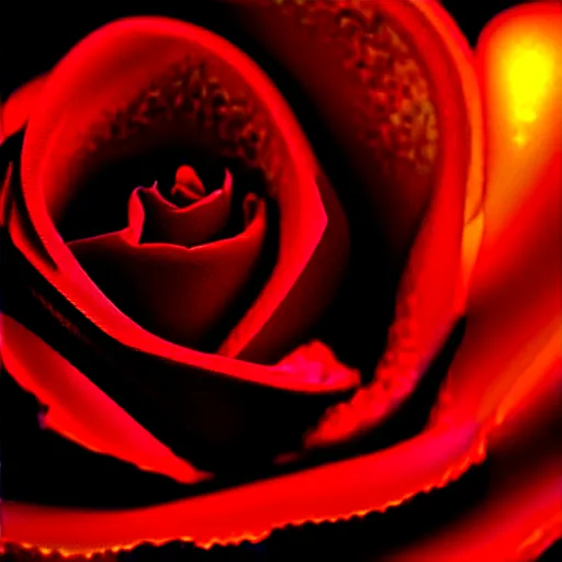 Image similar to award - winning macro of a beautiful black rose made of glowing molten magma