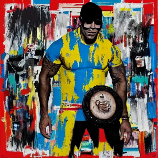 Image similar to dwayne johnson album cover basquiat style