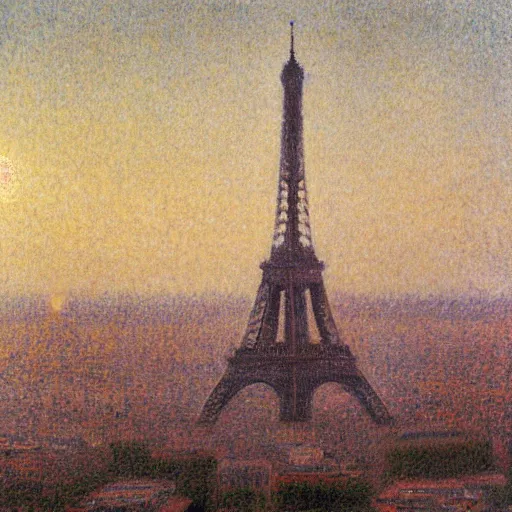 Prompt: eiffel tower building in paris, happy athmosphere, joy, matte painting, impressionism, by georges seurat,