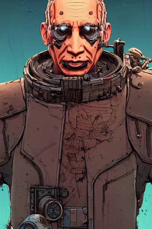 Image similar to a study of cell shaded portrait of a cyborg putin as Borderlands 3 concept art, llustration, post grunge, concept art by josan gonzales and wlop, by james jean, Victo ngai, David Rubín, Mike Mignola, Laurie Greasley, highly detailed, sharp focus, alien, Trending on Artstation, HQ, deviantart, art by artgem