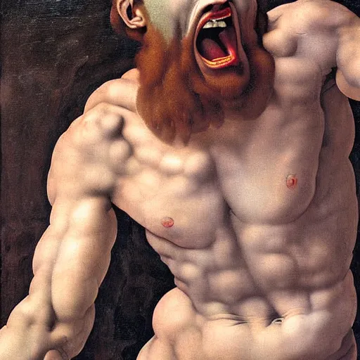 Prompt: screaming man, high detail painting by michelangelo