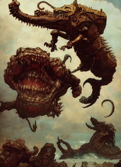 Image similar to typhon attacks, dynamic action, by lawrence alma-tadema and zdzislaw beksinski and norman rockwell and jack kirby and tom lovell and greg staples, artstation creature art