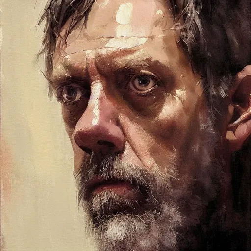 Prompt: face protrait of hugh laurie,, jeremy mann painting