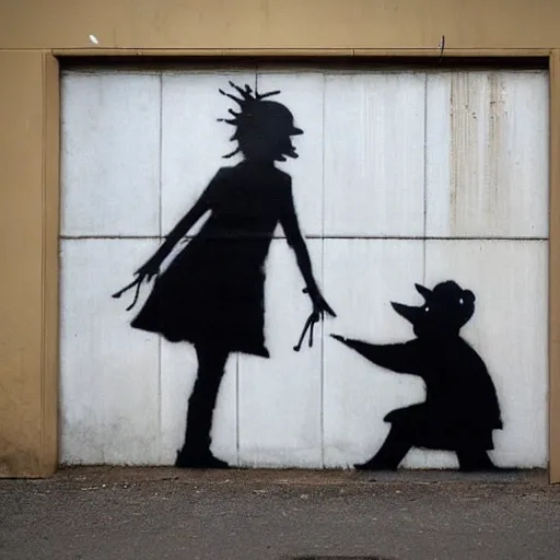 Image similar to A photograph of a Banksy painting