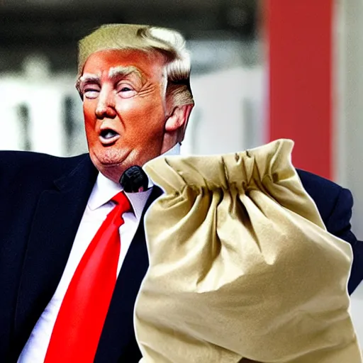 Prompt: trump as six pounds of shit in three pound bag