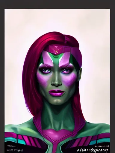 Prompt: gamora, portrait, digital painting, elegant, beautiful, highly detailed, artstation, concept art