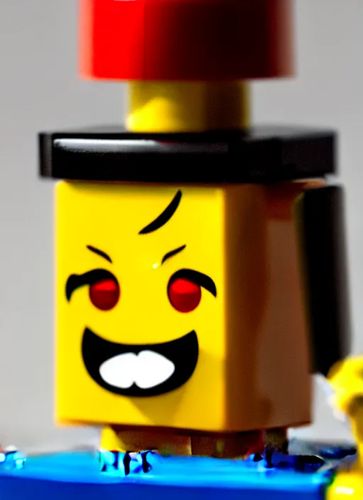 Image similar to photograph of a lego luffy face, depth of field, focus,