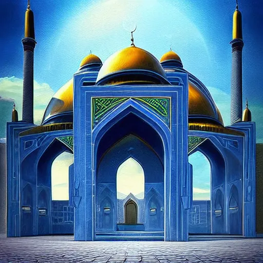 Prompt: “Stunning painting of Futuristic Mosque, concept art, architecture, wisdom, sufism, digital art, ultra detailed, focus shot, 8K HD Resolution”