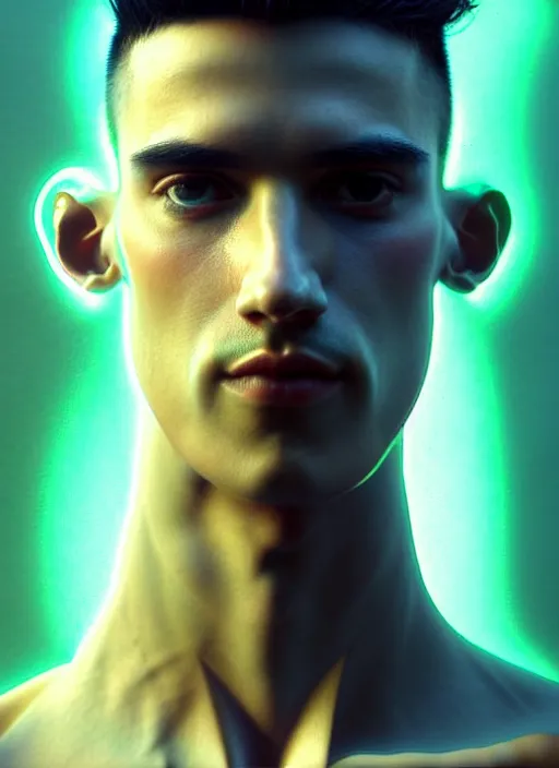 Image similar to a highly detailed long shot photo of masculin male face portrait, futurism, rococo cyber neon lighting, detailed futuristic fibonacci jewelry, profile posing, hyper photorealistic, crispy quality, digital photography, trending in pinterest, cinematic, 4 k ultra hd, art by pascal blanche, art by greg rutkowski, art by artgerm,