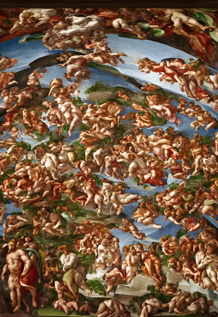 Image similar to a sistine chapel made of vegetables, 8 k, artstation, highdetailed