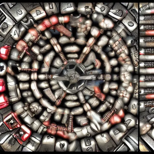 Image similar to kaleidoscope of machine guns, shotguns, rifles, revolvers, bullets, ultra-realistic, intricate details, 4k