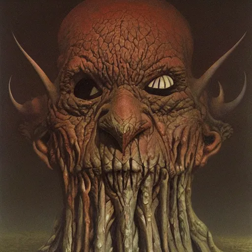 Prompt: ice goblin by Zdzisław Beksiński, oil on canvas