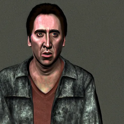 Prompt: nicolas cage in silent hill pc game, 3 d model, screenshot