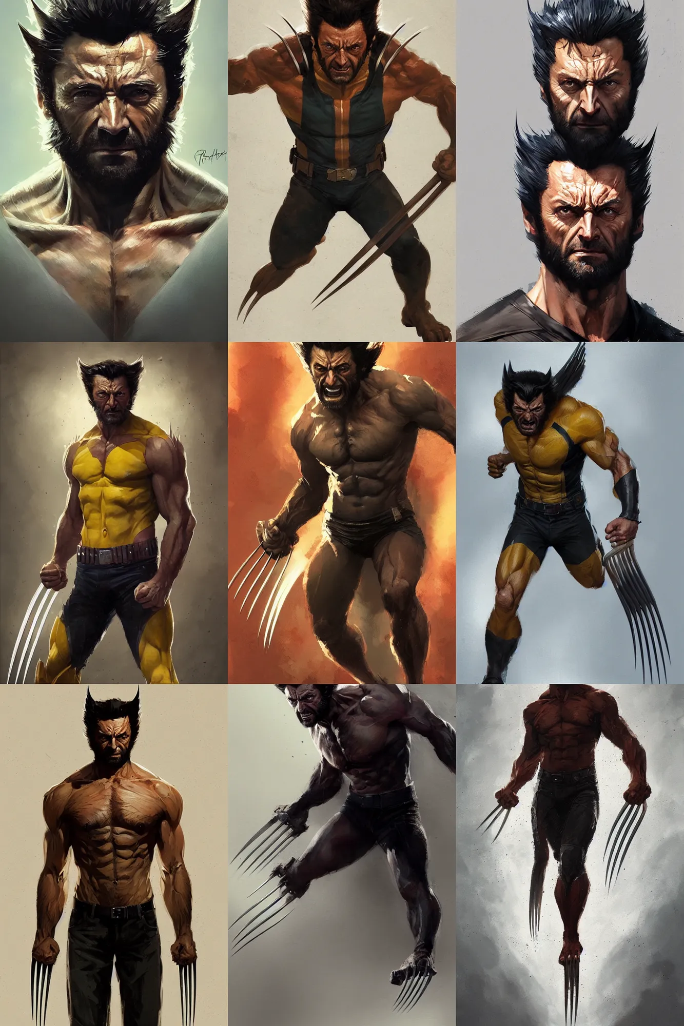 Prompt: full length portrait of wolverine from marvel by greg rutkowski, highly detailed, portrait, scifi, digital painting, artstation, concept art, smooth, sharp focc