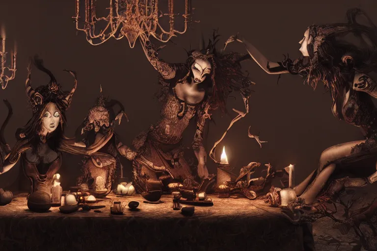 Image similar to dark witches doing a ritual. Ornate details, award winning, Octane render, 4k, 8k, unreal 5, very detailed, hyper control-realism, trending on artstation.”