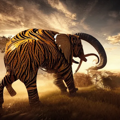 Prompt: winged tiger elephant, hyper detailed, digital art, trending in artstation, cinematic lighting, studio quality, smooth render, unreal engine 5 rendered, octane rendered, art style by klimt and nixeu and ian sprigger and wlop and krenz cushart