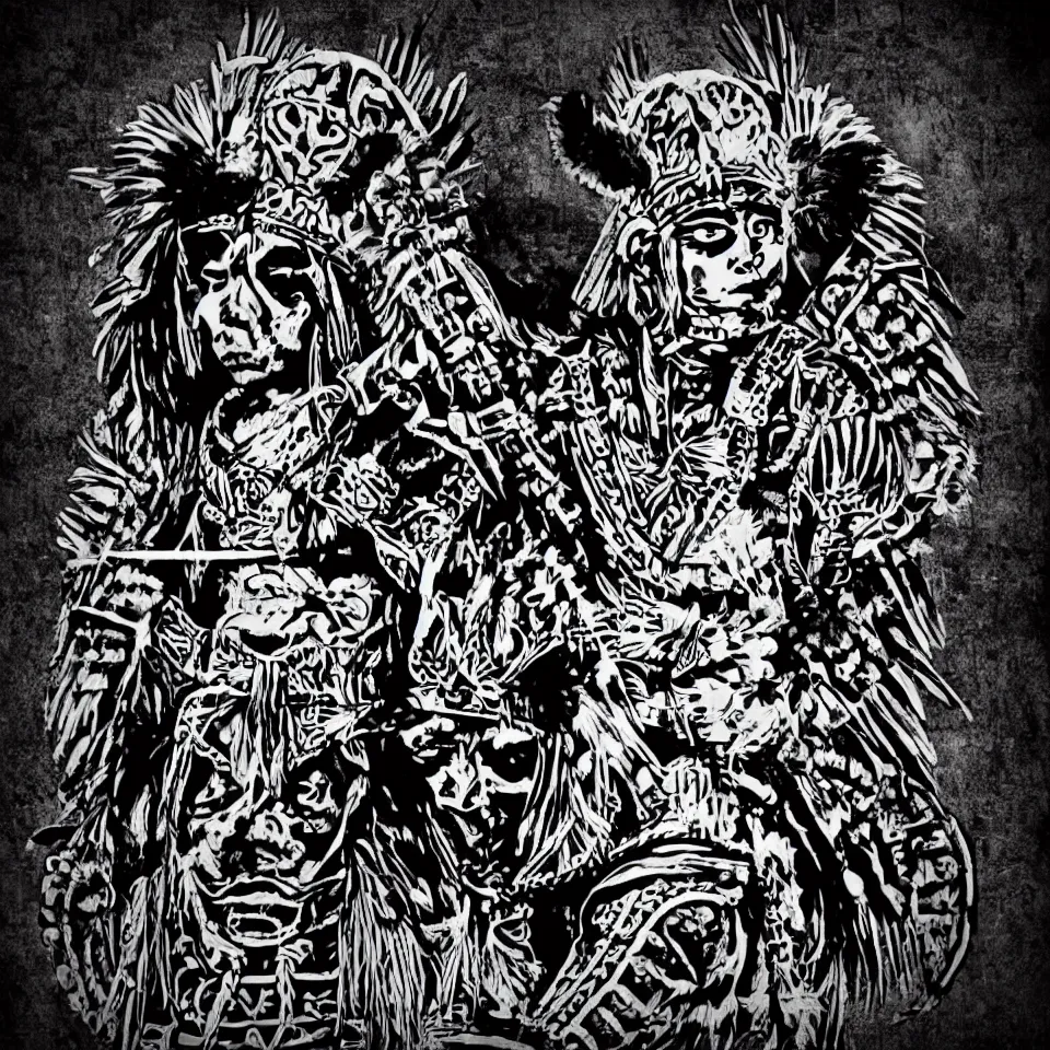 Image similar to aztec yaotl warrior, noir, wolf aztec symbol, black and white, 4k.