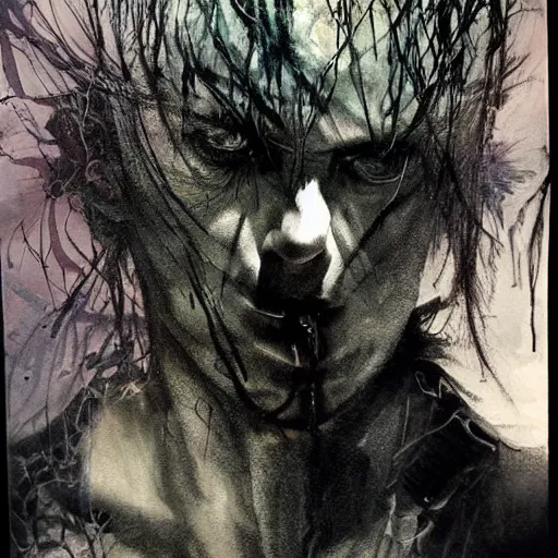 Image similar to stunning portrait of gaunt ( sid vicious ) a ( the cure fan ) as dream from sandman, dim stars as eyes, by jeremy mann, by cedric peyravernay, by by russ mills, by richard avedon and ben templesmith, dramatic lightning, sadness, dark eye sockets, in the shadows, punk rock, gothic, high detailed, 8 k