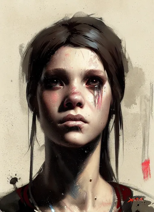 Image similar to a portrait of a pretty sewer punk young lady by greg rutkowski