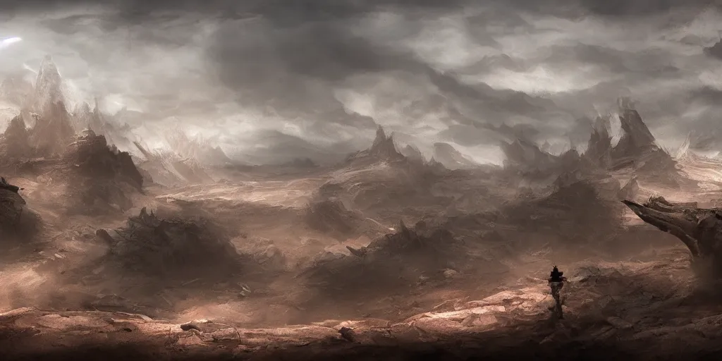 Image similar to barren landscape, apocalyptic fantasy, mmo, digital art, 4 k